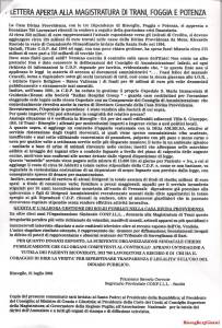Il volantino di protesta del 21 luglio 2003, distribuito davanti al Tribunale di Trani